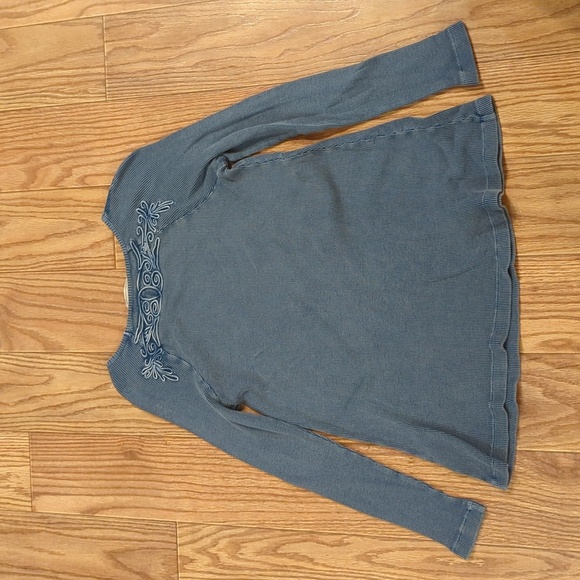 Blue thermal knit top small embroidered long sleeve oversize Soft Surroundings - Picture 2 of 3